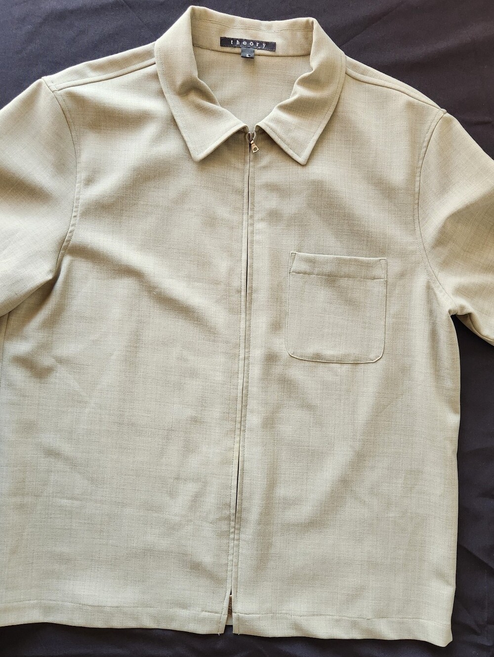 Theory Men's L Soft Sage Green Wool Blend Zip Front Shirt Jacket Short Sleeve
